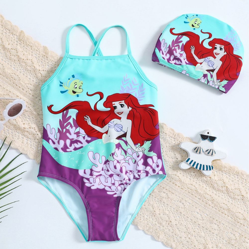 Girls Mermaid Swimsuit With Cap