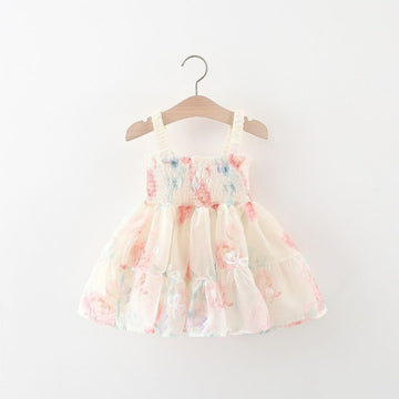Fit & Flared Embroidery Butterfly Embellished Party Dress Frock For Girls