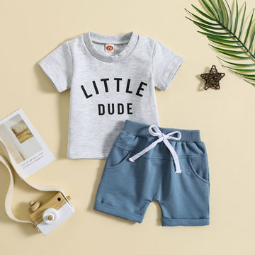 Breathable Soft Summer Little Dude Tees And Shorts Sets