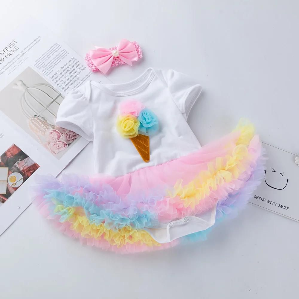 Frock Style Double Ruffle Colorful Tu-Tu Dress Onesies With Headband