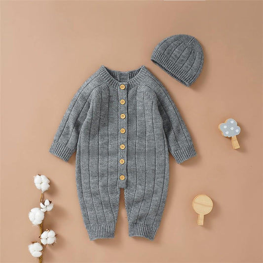 Woolen Knitted Sweater Romper With Cap