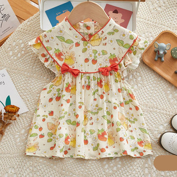 Frill Sleeve Printed Frock For Baby Girl