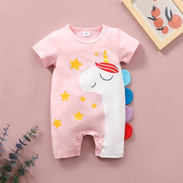 Unicorn Print Soft Short-Sleeved Romper For Baby's  3 - 6 M