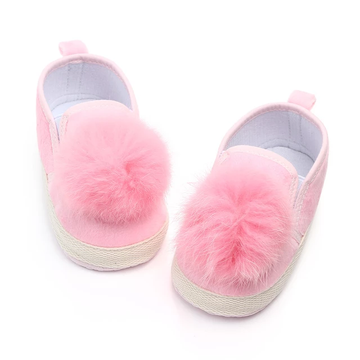 Baby Girls Pom Pom Decor Slip-On Flats