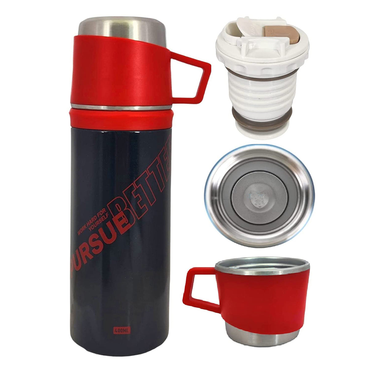 Stainless Steel Vacuum Sipper Bottle with Cup – 400 ml
