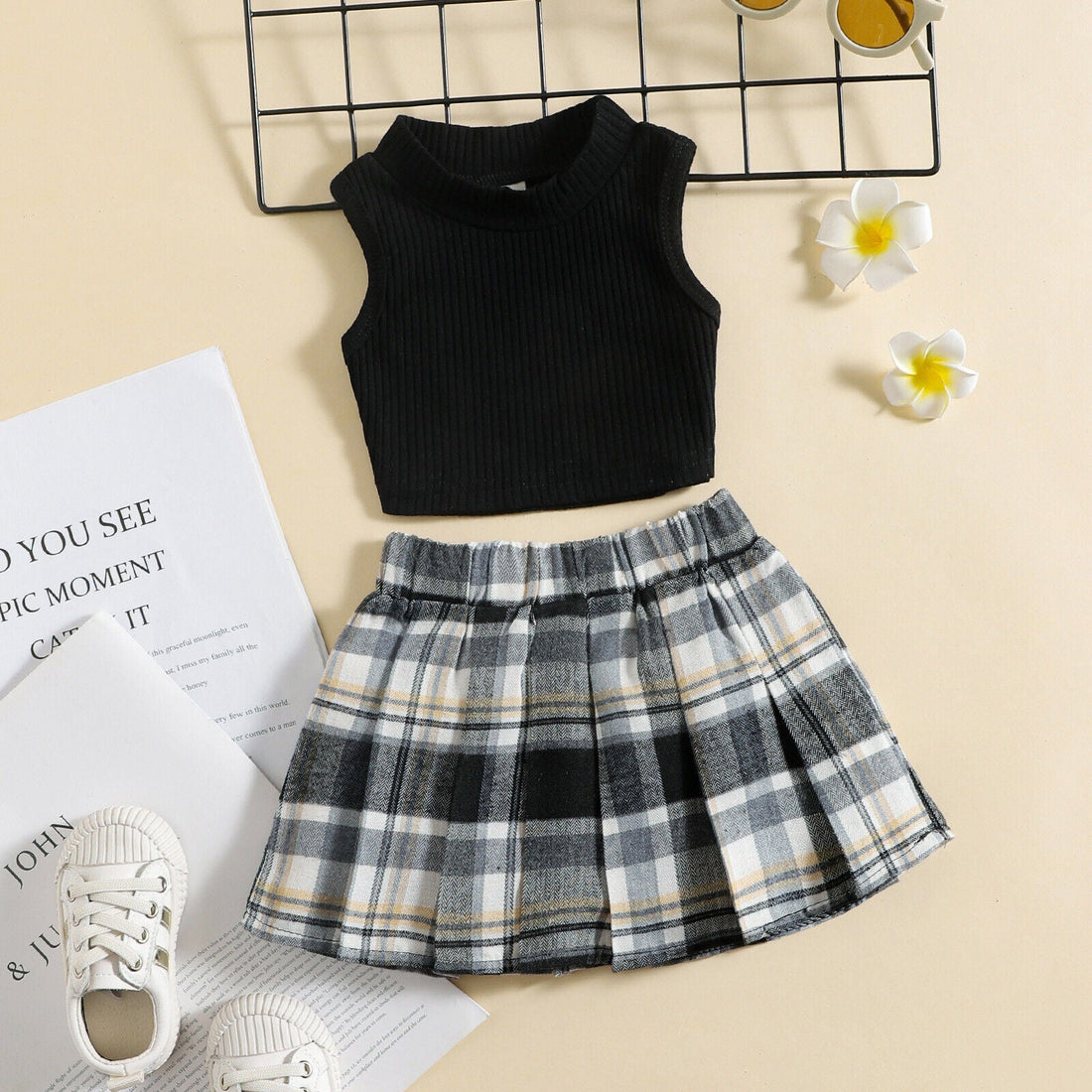 Plaid Shorts & Crop Top Outfit