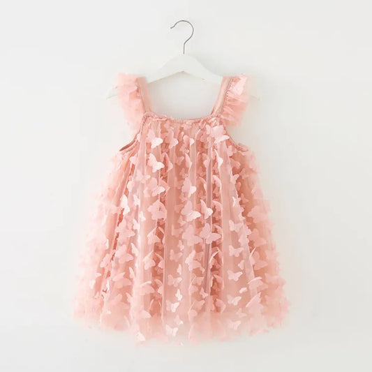 Baby Girl Butterfly Ruffled  Sleeveless Party Dress