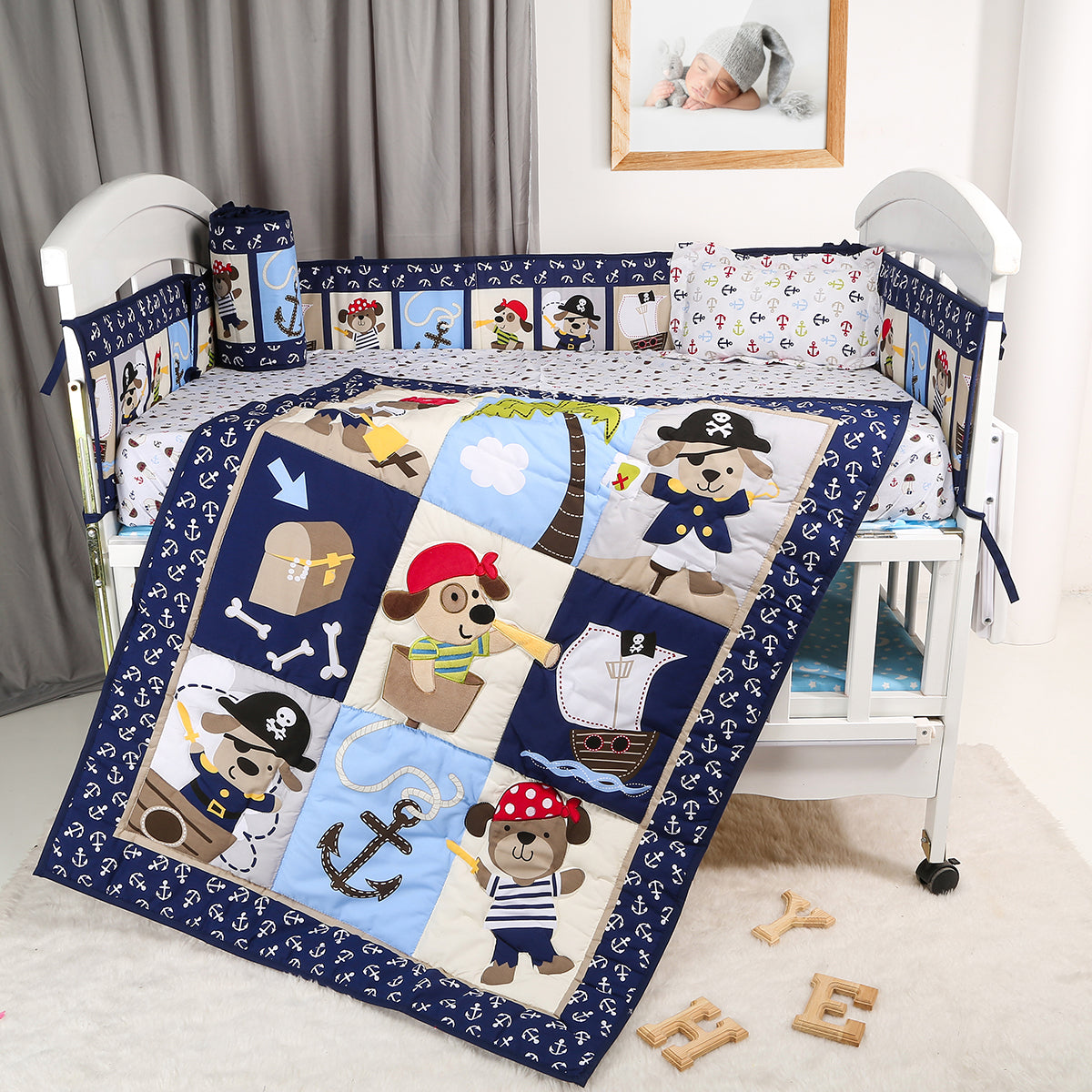 Cotton Crib Bedding Set/ Cot Set - Pack of 7