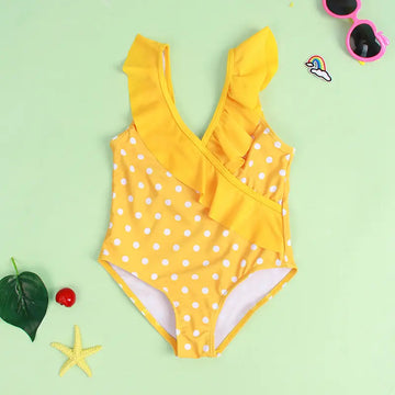 Polka Dot With Ruffle Neck Swimsuit