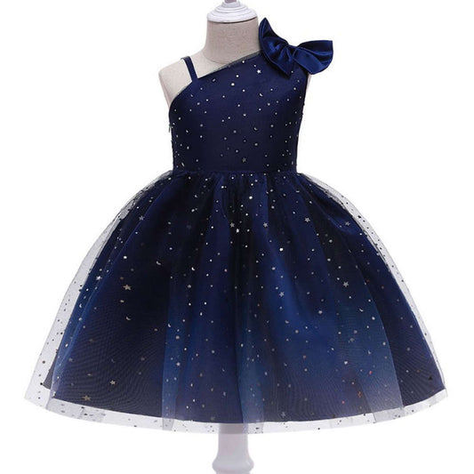 Girls Bow Applique Sleeveless Party Frock