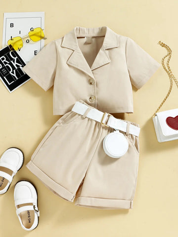 Collar-Neck Top With Shorts Set
