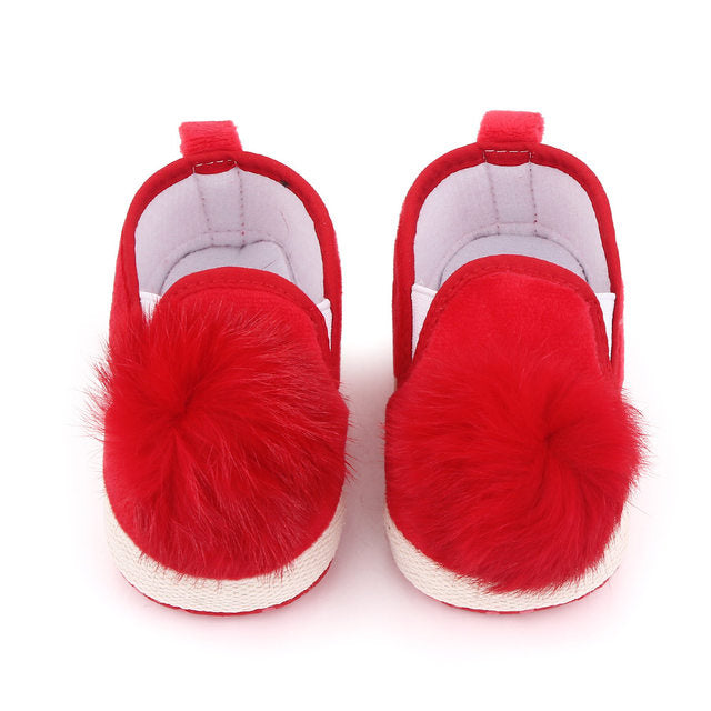 Baby Girls Pom Pom Decor Slip-On Flats