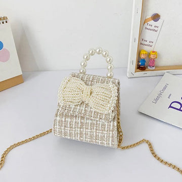Little Girls Bowknot Purse with Pearl Chain