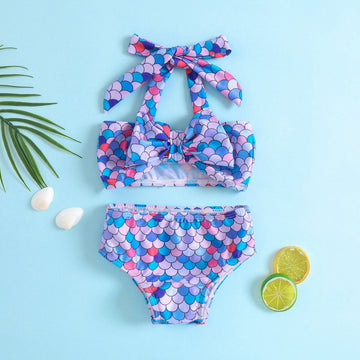 Girls Two Piece Swimsuit Bow Design Halter Top