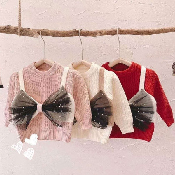 Gauze Bow Sweater for Girls
