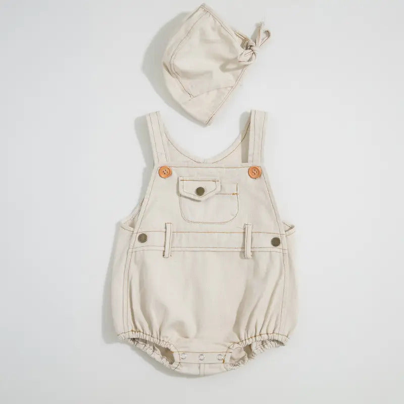 Sleeveless Cotton Overall With Cap