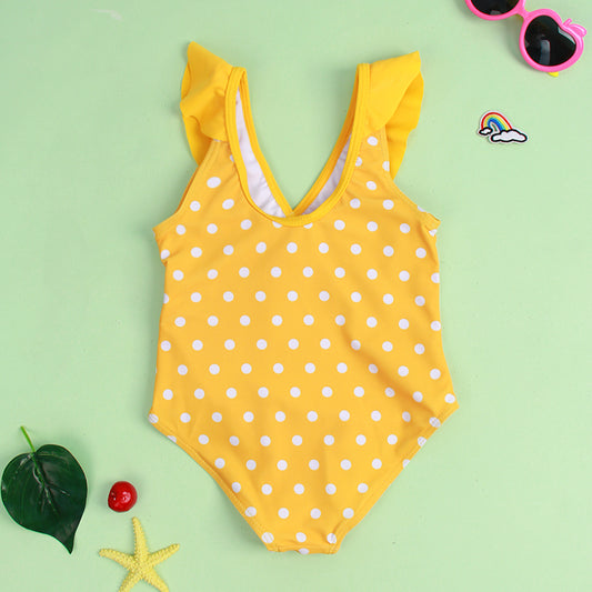Polka Dot With Ruffle Neck Swimsuit