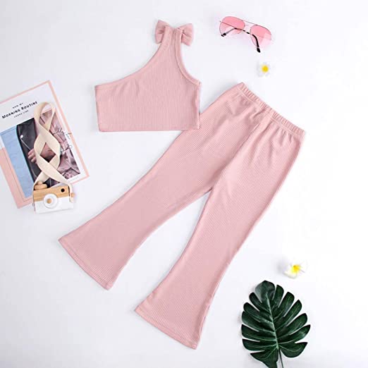 Girls Shoulder Crop Top With Pants Co-ord Set