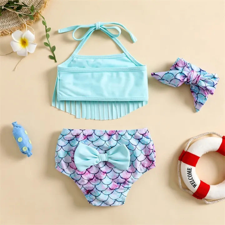 Elegant Two Piece Swimsuit With Headband For Girls