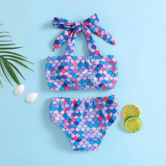 Girls Two Piece Swimsuit Bow Design Halter Top