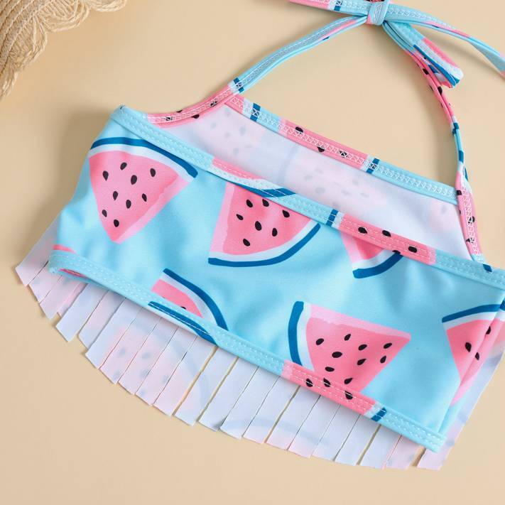 Girls Stylish Two Piece Watermelon Swimsuit With Headband