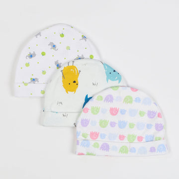 Printed Baby Cap - Pack of 3 For 0 - 6 M Baby