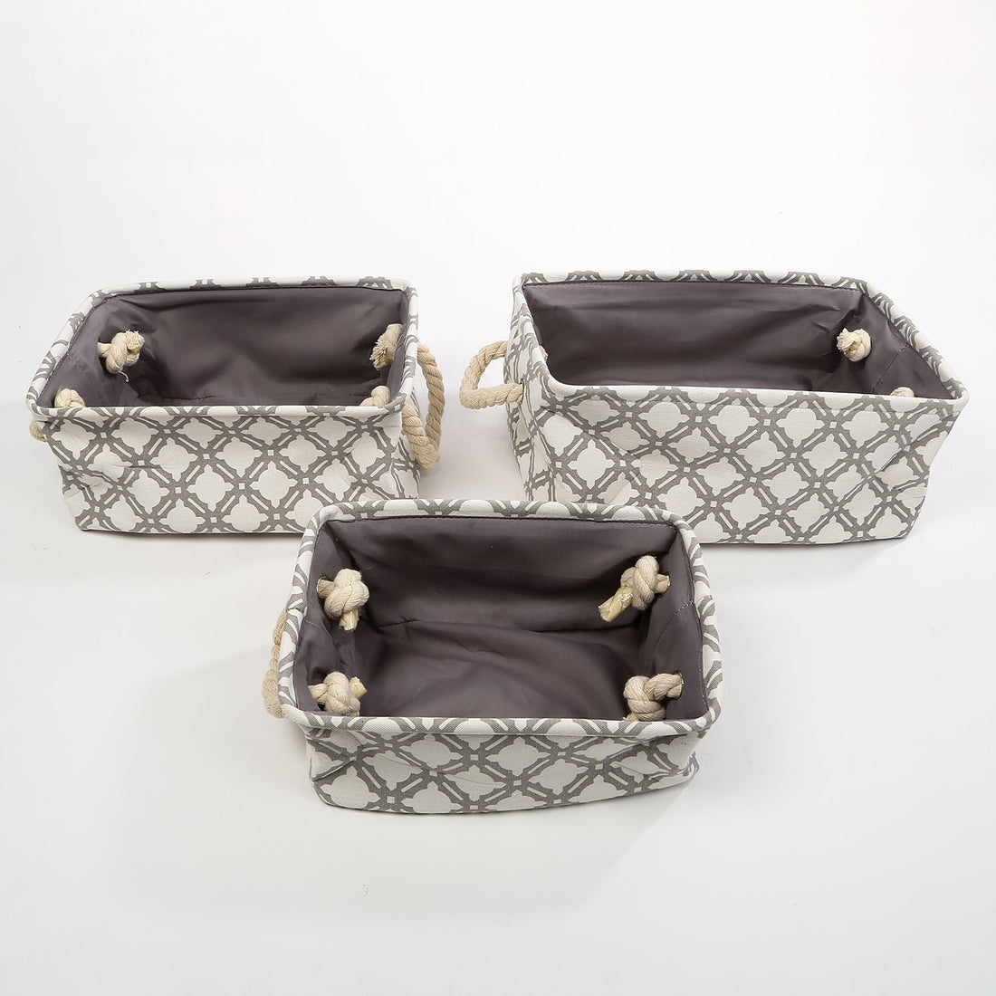 Foldable Storage Basket with Strong Cotton Rope Handle - Pack of 3