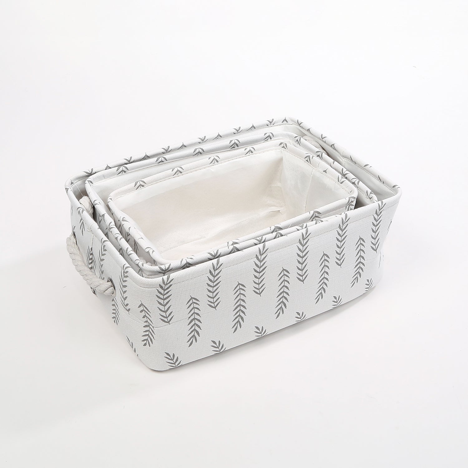 Foldable Storage Basket with Strong Cotton Rope Handle - Pack of 3