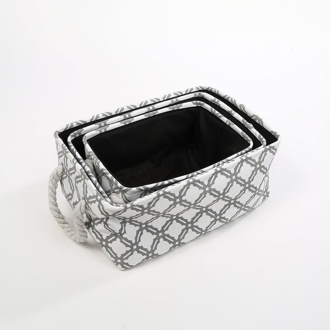 Foldable Storage Basket with Strong Cotton Rope Handle - Pack of 3