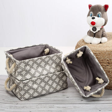 Foldable Storage Basket with Strong Cotton Rope Handle - Pack of 3