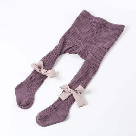 Girl Solid Casual Bow Tie Tights