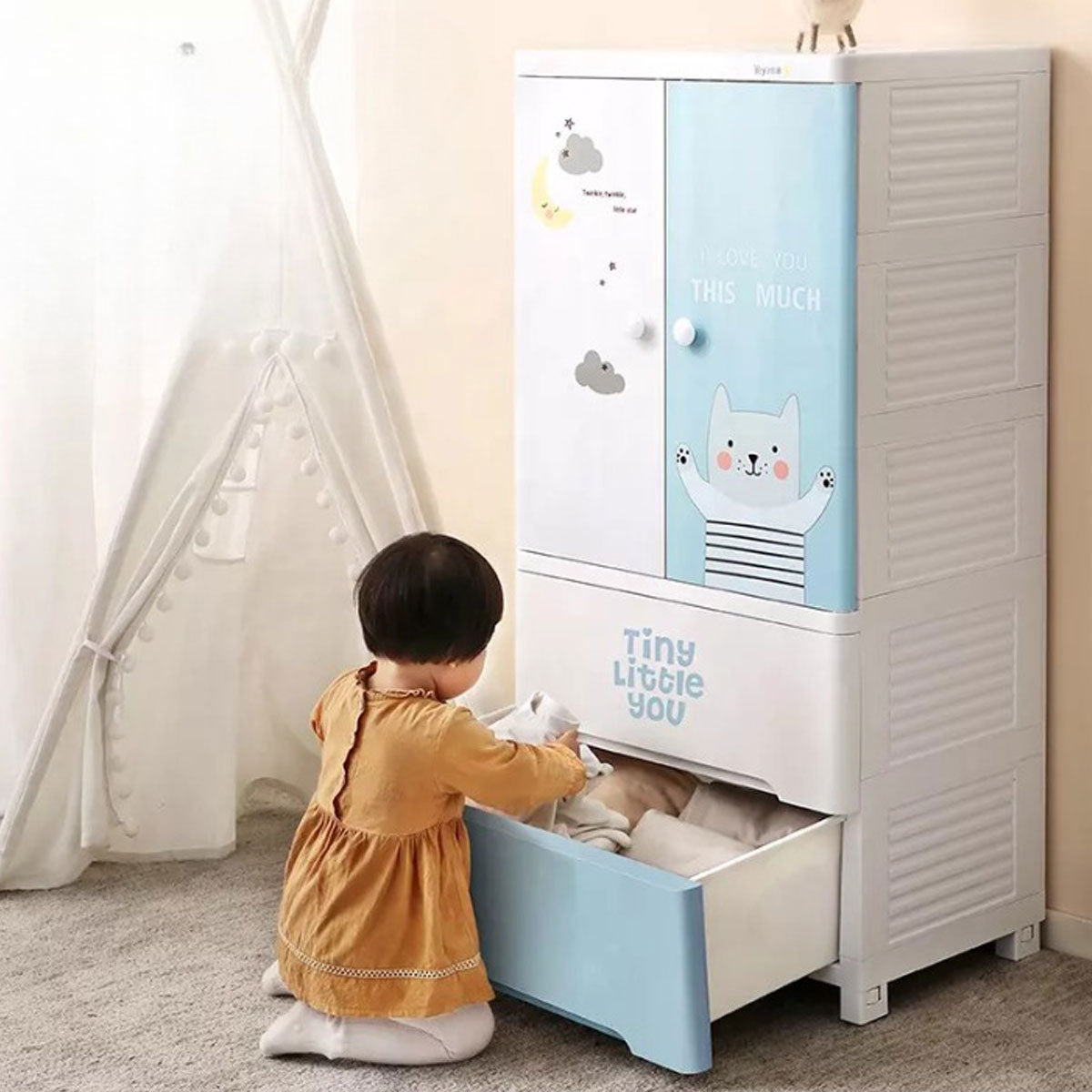 Plastic Wardrobe Baby Almirah At Low Price 3D Printed Baby Almirah