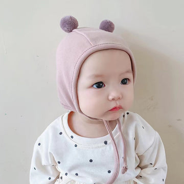 Baby Cap - Pom Pom Knot And Tie   6 - 18 Months