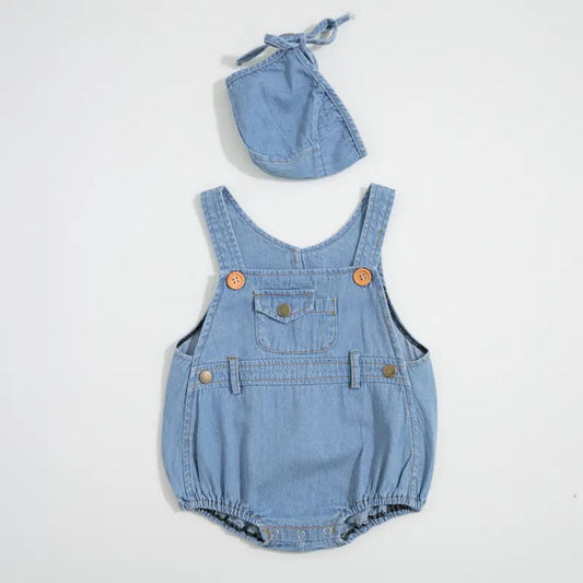 Sleeveless Cotton Overall With Cap