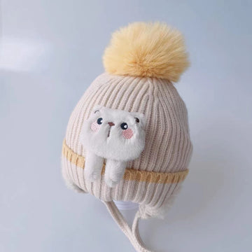 Pom Pom Bear Winter Cap - 6m to 2yrs