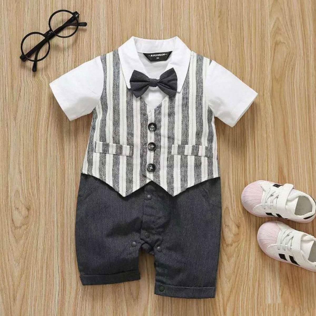 Cotton Infant Plaid Outfits Romper With Bow