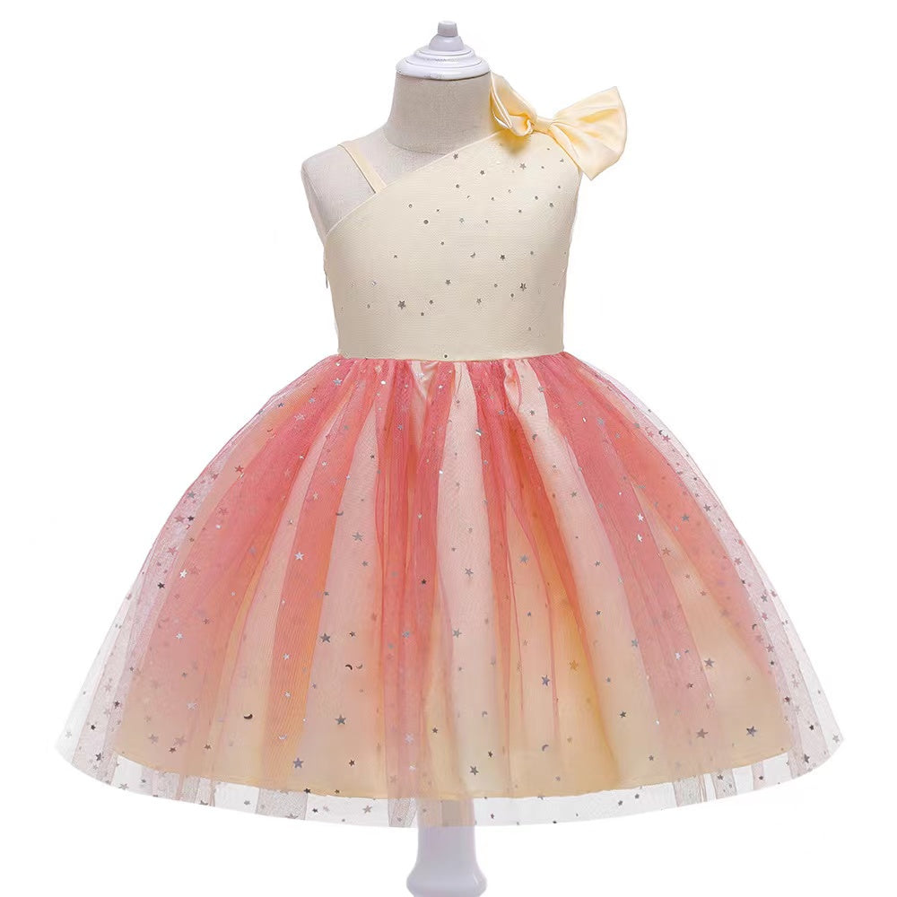 Girls Bow Applique Sleeveless Party Frock